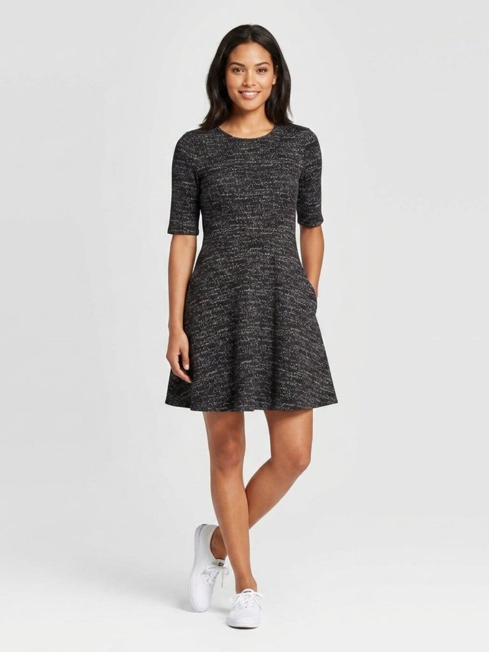 Cotton On Speckled 1/2 Sleeve Mini Dress - Black & White - US S